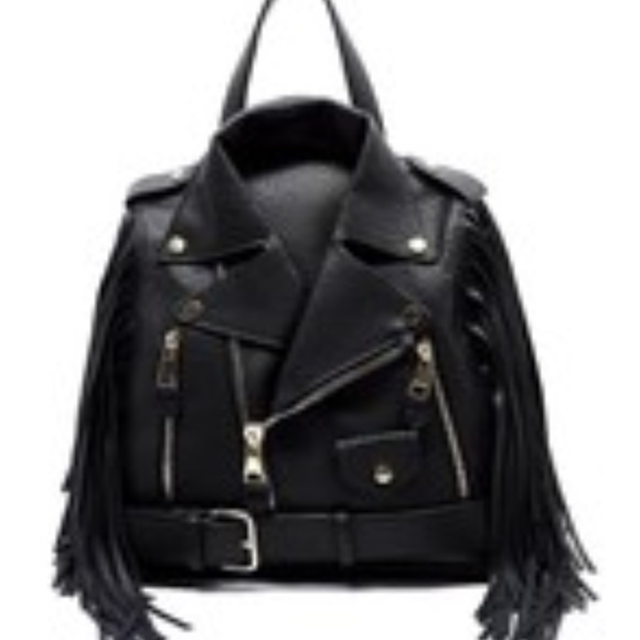Motorcycle Jacket handbag with Fringe in Black main image 4
